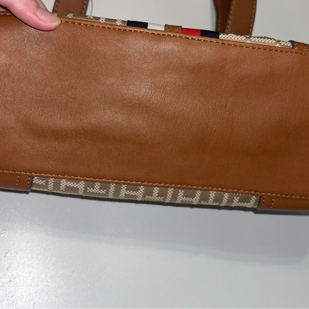 Tommy Hilfiger Tan and Brown Satchel with Red and Blue Stripes - Picture 2 of 6